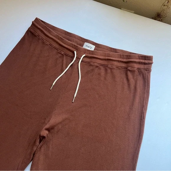 MATE THE LABEL brown thermal waffle knit elastic waist wide leg cropped pants - Picture 2 of 6